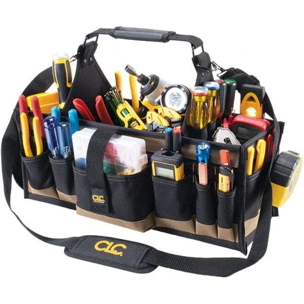 CLC - 43 Pocket Black & Khaki Polyester Tool Tote - 12" Wide x 2-1/2" Deep x 7" High - Americas Industrial Supply