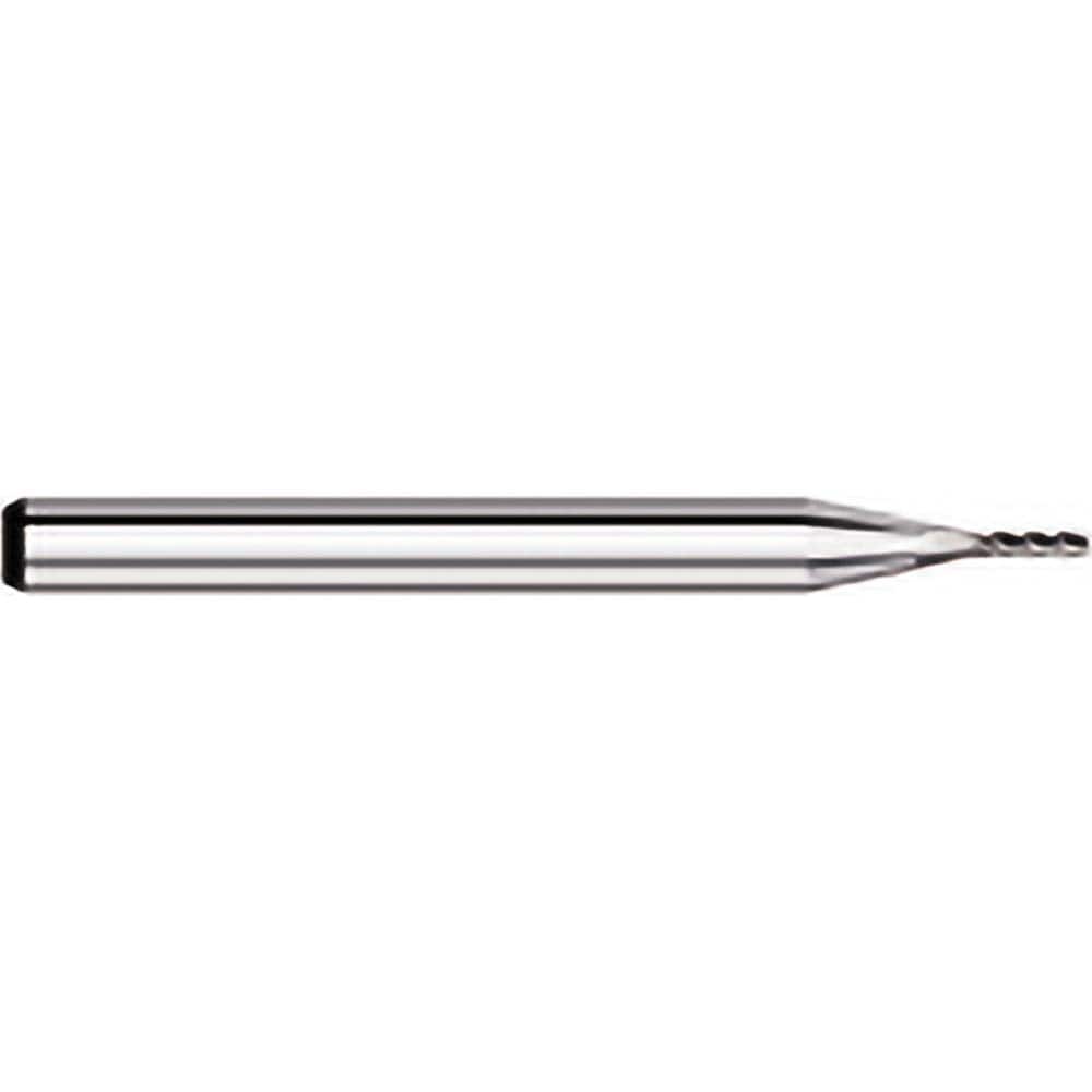 Corner Radius End Mill: 0.04″ Dia, 0.12″ LOC, 0.01″ Radius, 4 Flutes, Solid Carbide 1-1/2″ OAL, 1/8″ Shank Dia, 30 ° Helix, Bright/Uncoated, Corner Radius End, Centercutting