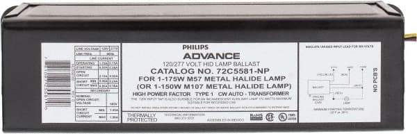 Philips Advance - 175 Watt, CWA Circuit, Metal Halide, High Intensity Discharge Ballast - 120/208/240/277 Volts, 0.9 to 2.0 Amp, 11-3/4 Inch Long x 3-3/16 Inch Wide x 2-5/8 Inch High - Americas Industrial Supply