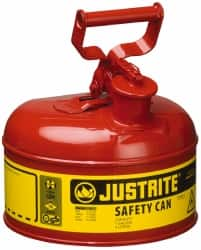 Justrite - 1 Gal Galvanized Steel Type I Safety Can - 11" High x 9-1/2" Diam, Red with Yellow - Americas Industrial Supply