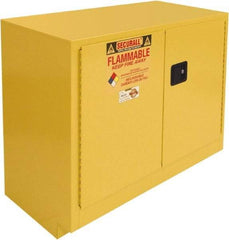 Securall Cabinets - 2 Door, 1 Shelf, Yellow Steel Under the Counter Safety Cabinet for Flammable and Combustible Liquids - 35-9/16" High x 47" Wide x 22" Deep, Manual Closing Door, 3 Point Key Lock, 36 Gal Capacity - Americas Industrial Supply