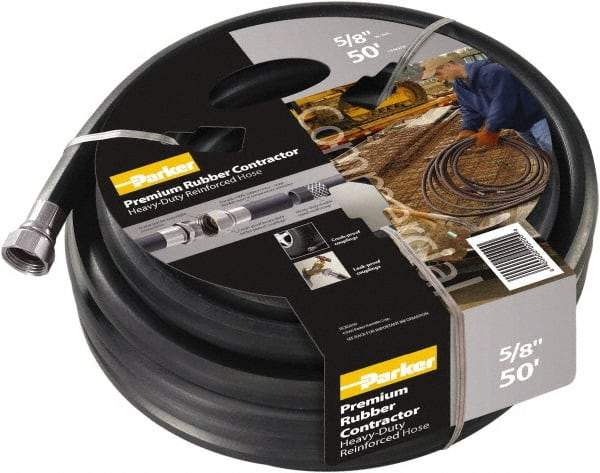 Parker - 50' Long Water Hose - 3/4" Diam, 3/4" GHT, Rubber, 125 psi, Black - Americas Industrial Supply