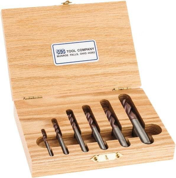 SGS - 1/8 to 1/2", 4 Flute Square End Mill Set - TiCN Coating, Solid Carbide, Single End, 1/8, 3/16, 1/4, 5/16, 3/8, 1/2" Shank Diam, Centercutting - Americas Industrial Supply