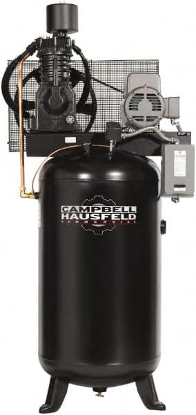 Campbell Hausfeld - 7.5 hp, 80 Gal Stationary Electric Vertical Air Compressor - Three Phase, 175 Max psi, 24.3 CFM, 208-230/460 Volt - Americas Industrial Supply