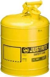 Justrite - 5 Gal Galvanized Steel Self-Closing, Self-Venting, Full-Length Flame Arrester - 16-7/8" High x 11-3/4" Diam, Yellow - Americas Industrial Supply