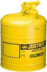 Justrite - 5 Gal Galvanized Steel Self-Closing, Self-Venting, Full-Length Flame Arrester - 16-7/8" High x 11-3/4" Diam, Yellow - Americas Industrial Supply