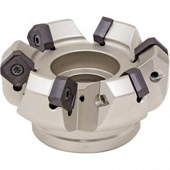 Iscar - 8.74" Cut Diam, 2-1/2" Arbor Hole, 3/4" Max Depth of Cut, 65° Indexable Chamfer & Angle Face Mill - 8 Inserts, T465 LN.T 2212 Insert, Right Hand Cut, 8 Flutes, Series Helitang - Americas Industrial Supply