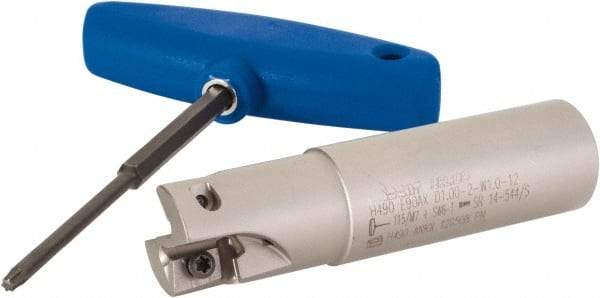 Iscar - 1" Cut Diam, 0.472" Max Depth of Cut, 1" Shank Diam, 4" OAL, Indexable Square Shoulder Helical End Mill - H490 AN.X 12 Inserts, Weldon Shank, 90° Lead Angle, Through Coolant, Series Helido - Americas Industrial Supply