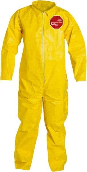 Dupont - Size M PE Film Chemical Resistant Coveralls - Yellow, Zipper Closure, Open Cuffs, Open Ankles, Serged Seams - Americas Industrial Supply
