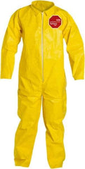 Dupont - Size 2XL PE Film Chemical Resistant Coveralls - Yellow, Zipper Closure, Open Cuffs, Open Ankles, Serged Seams - Americas Industrial Supply