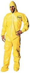 Dupont - Size 4XL PE Film Chemical Resistant Coveralls - Yellow, Zipper Closure, Elastic Cuffs, Open Ankles, Serged Seams - Americas Industrial Supply