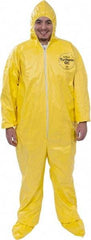 Dupont - Size 2XL PE Film Chemical Resistant Coveralls - Yellow, Zipper Closure, Elastic Cuffs, Open Ankles, Serged Seams - Americas Industrial Supply
