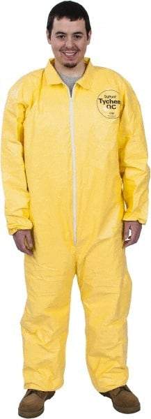 Dupont - Size 3XL PE Film Chemical Resistant Coveralls - Yellow, Zipper Closure, Elastic Cuffs, Elastic Ankles, Serged Seams - Americas Industrial Supply