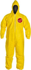 Dupont - Size XL PE Film Chemical Resistant Coveralls - Yellow, Zipper Closure, Elastic Cuffs, Elastic Ankles, Serged Seams - Americas Industrial Supply