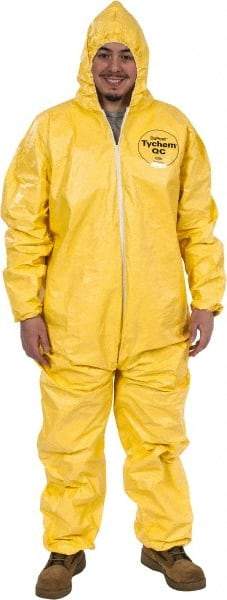 Dupont - Size 3XL PE Film Chemical Resistant Coveralls - Yellow, Zipper Closure, Elastic Cuffs, Elastic Ankles, Serged Seams - Americas Industrial Supply