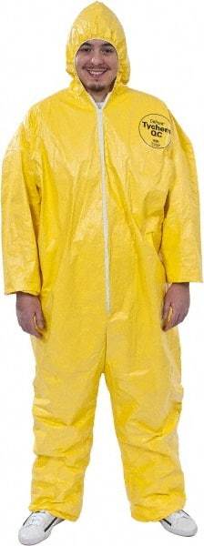 Dupont - Size 4XL PE Film Chemical Resistant Coveralls - Yellow, Zipper Closure, Elastic Cuffs, Elastic Ankles, Serged Seams - Americas Industrial Supply