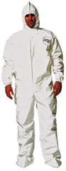 Dupont - Size 4XL Saranex Chemical Resistant Coveralls - White, Zipper Closure, Elastic Cuffs, Open Ankles, Bound Seams - Americas Industrial Supply