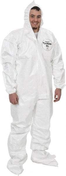 Dupont - Size 3XL Saranex Chemical Resistant Coveralls - White, Zipper Closure, Elastic Cuffs, Open Ankles, Bound Seams - Americas Industrial Supply