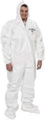 Dupont - Size 3XL Saranex Chemical Resistant Coveralls - White, Zipper Closure, Elastic Cuffs, Open Ankles, Bound Seams - Americas Industrial Supply