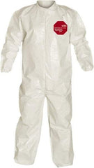 Dupont - Size XL Saranex Chemical Resistant Coveralls - White, Zipper Closure, Elastic Cuffs, Elastic Ankles, Bound Seams - Americas Industrial Supply