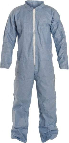 Dupont - Size M FR Disposable Flame Resistant/Retardant Coveralls - Blue, Zipper Closure, Open Cuffs, Open Ankles, Serged Seams - Americas Industrial Supply