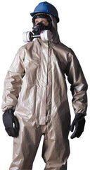 Dupont - Size 4XL Hazmat Chemical Resistant Coveralls - Tan, Zipper Closure, Elastic Cuffs, Open Ankles, Taped Seams - Americas Industrial Supply