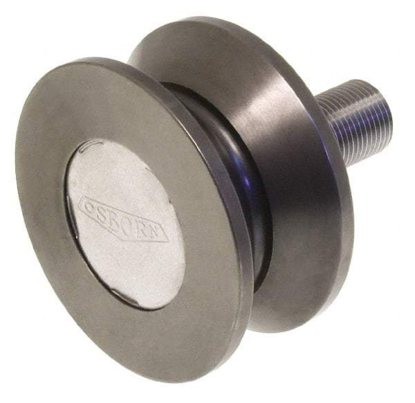 Osborn International - 4-1/2" Roller Diam x 2" Width, 1-1/4" Stud Diam x 2-1/2" Length, V Grooved Concentric Stud - Steel, 1-3/4" Thread Length, 1-1/4-12 Thread, 4-1/2" OAL, 13,700 Lb Dynamic Cap - Americas Industrial Supply