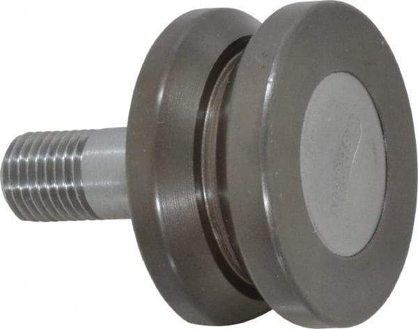 Osborn International - 1-1/2" Roller Diam x 25/32" Width, 7/16" Stud Diam x 1" Length, V Grooved Concentric Stud - Steel, 1/2" Thread Length, 7/16-20 Thread, 1-25/32" OAL, 225 Lb Dynamic Cap - Americas Industrial Supply