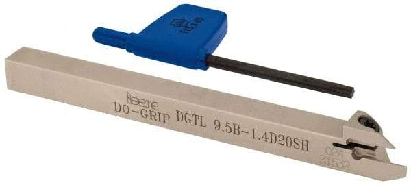 Iscar - 0.055" Min Groove Width, 4.7" OAL, Left Hand Indexable Grooving Cutoff Toolholder - 3/8" Shank Height x 3/8" Shank Width, DG. 14.. Insert Style, DGT Toolholder Style, Series Do Grip - Americas Industrial Supply
