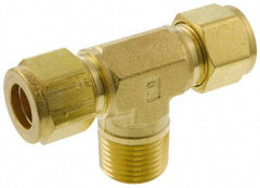 Parker - 3/4" OD, Brass Male Branch Tee - 1,900 Max Working psi, 1-1/16" Hex, Comp x Comp x MNPT Ends - Americas Industrial Supply