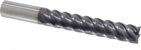 Niagara Cutter - 3/4", 4" LOC, 3/4" Shank Diam, 6" OAL, 5 Flute, Solid Carbide Square End Mill - Single End, TiAlN Finish, Spiral Flute, 45° Helix, Centercutting, Right Hand Cut, Right Hand Flute, Series S545 - Americas Industrial Supply