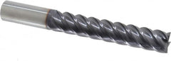 Niagara Cutter - 3/4", 4" LOC, 3/4" Shank Diam, 6" OAL, 5 Flute, Solid Carbide Square End Mill - Single End, TiAlN Finish, Spiral Flute, 45° Helix, Centercutting, Right Hand Cut, Right Hand Flute, Series S545 - Americas Industrial Supply