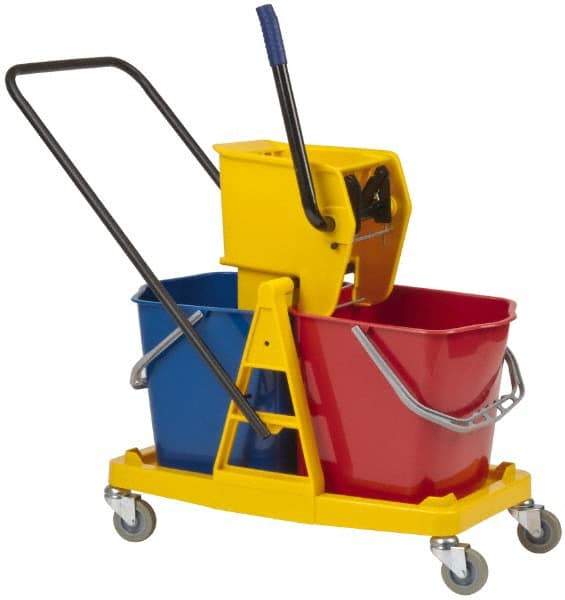 PRO-SOURCE - 63 Qt Plastic Bucket & Wringer - 31" Long x 20-1/2" High x 17" Wide, Blue/Red - Americas Industrial Supply