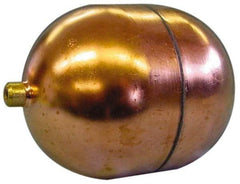 Made in USA - 3" Diam x 7" Long, Oblong, Round Spud Connection, Metal Float - 1/4-20 Thread, Copper, 25 Max psi, 20 Gauge - Americas Industrial Supply