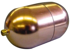 Made in USA - 4" Diam x 7" Long, Oblong, Round Spud Connection, Metal Float - 1/4-20 Thread, Copper, 25 Max psi, 23 Gauge - Americas Industrial Supply