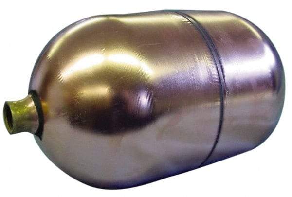 Made in USA - 6" Diam x 10" Long, Oblong, Round Spud Connection, Metal Float - 1/4" Straight Thread, Stainless Steel, 150 Max psi, 19 Gauge - Americas Industrial Supply