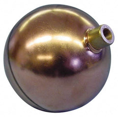 Made in USA - 8" Diam, Spherical, Round Spud Connection, Metal Float - 3/8-16 Thread, Copper, 25 Max psi, 24 Gauge - Americas Industrial Supply