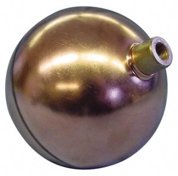 Made in USA - 4-1/2" Diam, Spherical, Round Spud Connection, Metal Float - 1/8 NPT Thread, Copper, 25 Max psi, 22 Gauge - Americas Industrial Supply