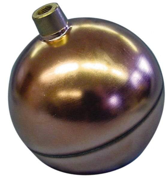 Made in USA - 3-1/2" Diam, Spherical, Round Spud Connection, Metal Float - 1/8 NPT Thread, Copper, 25 Max psi, 24 Gauge - Americas Industrial Supply