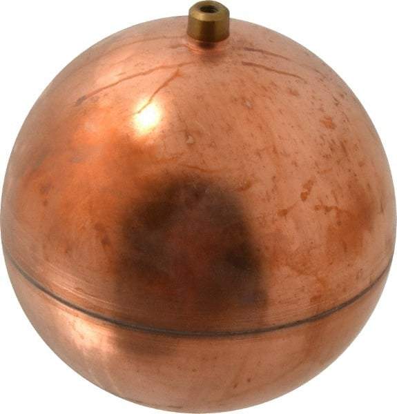 Made in USA - 5" Diam, Spherical, Round Spud Connection, Metal Float - 1/4-20 Thread, Copper, 25 Max psi, 23 Gauge - Americas Industrial Supply