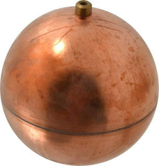 Made in USA - 5" Diam, Spherical, Round Spud Connection, Metal Float - 1/4-20 Thread, Copper, 25 Max psi, 23 Gauge - Americas Industrial Supply