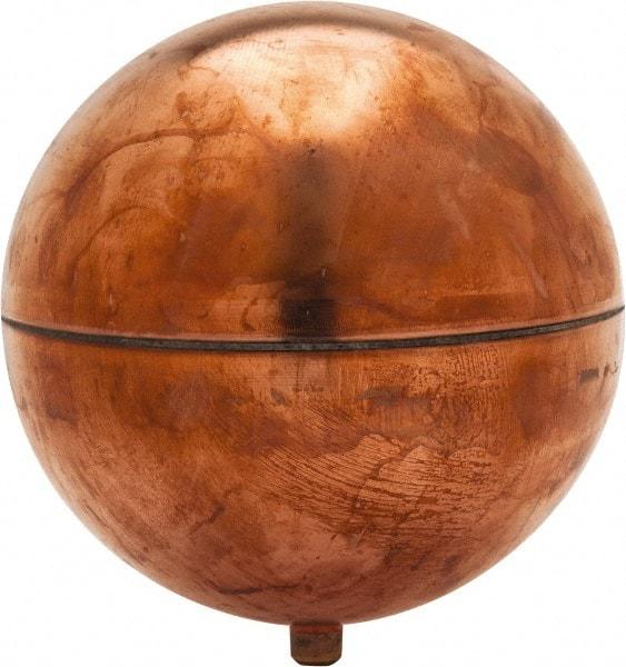 Made in USA - 6" Diam, Spherical, Round Spud Connection, Metal Float - 1/4-20 Thread, Copper, 25 Max psi, 23 Gauge - Americas Industrial Supply