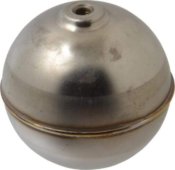 Made in USA - 2" Diam, Spherical, Internal Connection, Metal Float - 10-32 Thread, Stainless Steel, 1,000 Max psi, 22 Gauge - Americas Industrial Supply