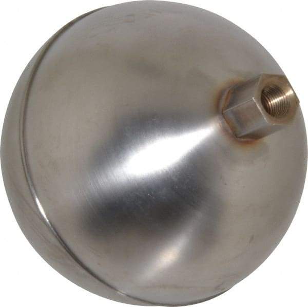 Made in USA - 3-1/2" Diam, Spherical, Hex Spud Connection, Metal Float - 1/8" Straight Thread, Stainless Steel, 700 Max psi, 24 Gauge - Americas Industrial Supply