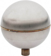 Made in USA - 3-1/2" Diam, Spherical, Internal Connection, Metal Float - 1/4-20 Thread, Stainless Steel, 700 Max psi, 24 Gauge - Americas Industrial Supply