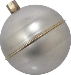 Made in USA - 4" Diam, Spherical, Hex Spud Connection, Metal Float - 1/4-20 Thread, Stainless Steel, 900 Max psi, 19 Gauge - Americas Industrial Supply