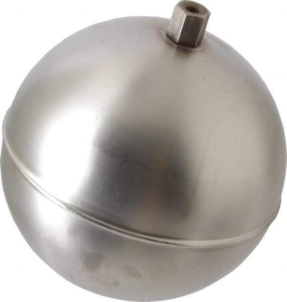 Made in USA - 5" Diam, Spherical, Hex Spud Connection, Metal Float - 1/4-20 Thread, Stainless Steel, 800 Max psi, 19 Gauge - Americas Industrial Supply