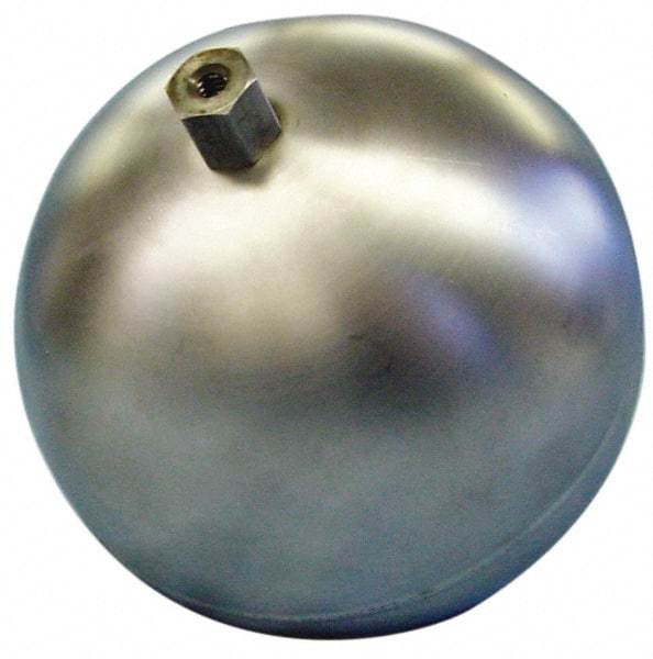 Made in USA - 5" Diam, Spherical, Hex Spud Connection, Metal Float - 1/4-20 Thread, Stainless Steel, 800 Max psi, 19 Gauge - Americas Industrial Supply