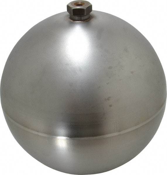 Made in USA - 8" Diam, Spherical, Hex Spud Connection, Metal Float - 3/8-16 Thread, Stainless Steel, 450 Max psi, 21 Gauge - Americas Industrial Supply