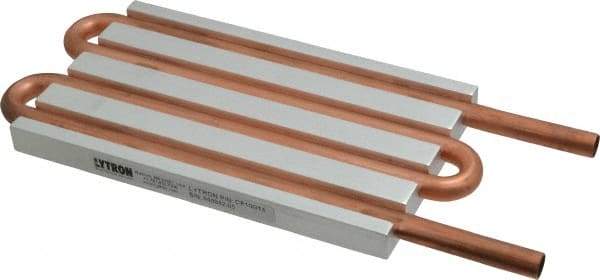 Lytron - 6" Long x 3-1/2" High, Straight Connection Copper Tube Cold Plate - 3/8 OD Tube, 4-Pass Fluid Path, Water Cooling, 1/2" Thick - Americas Industrial Supply